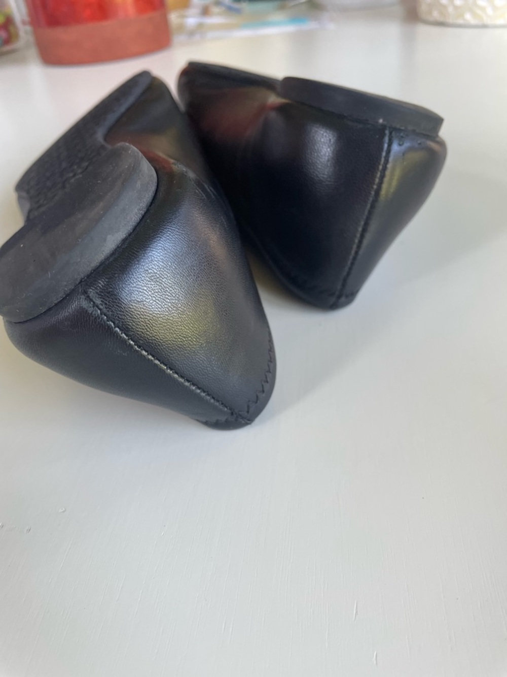 Tory Burch Black Leather Ballet Flats with Gold Logo Medallion - Picture 9 of 13